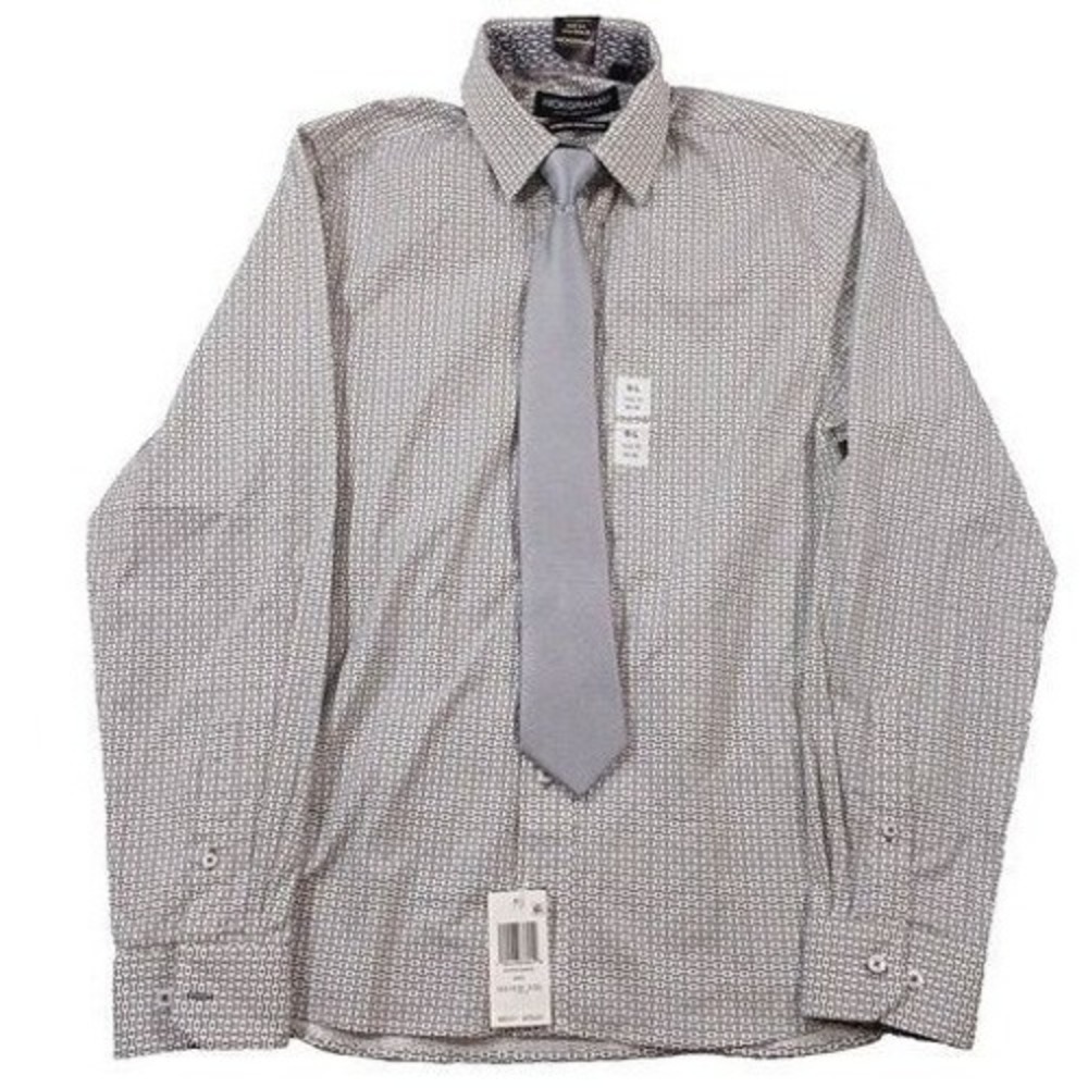 Nick Graham Slim-Fit Performance Dress Shirt &‎ Tie Set Small 14.5-15 34/35 NEW